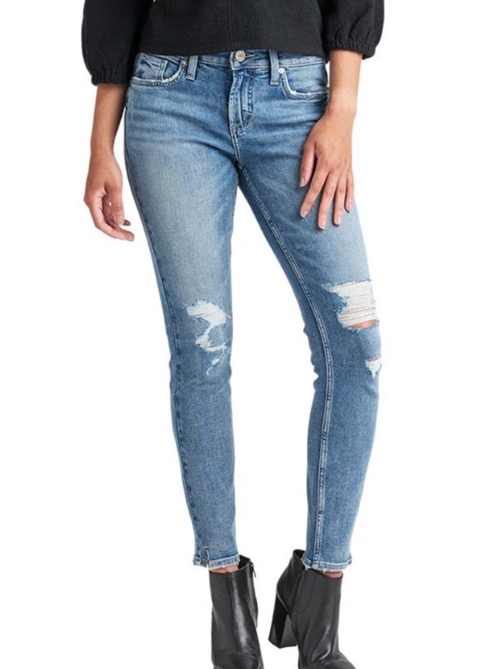 Silver Jeans Medium Light Blue Skinny Jeans with Subtle Distressing
